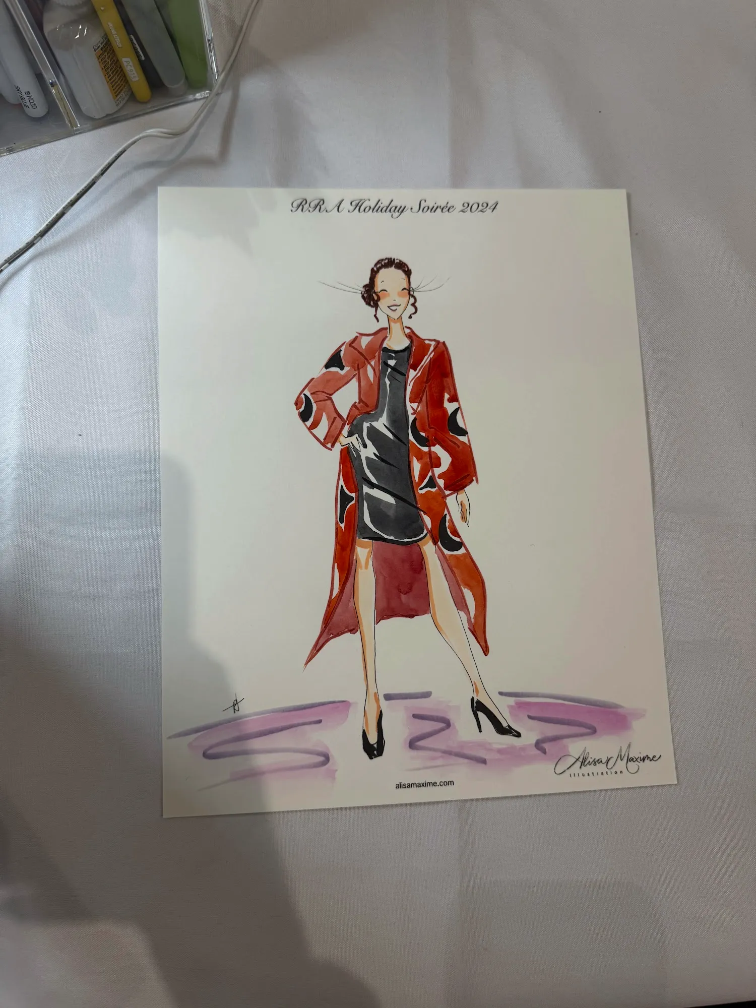 Live fashion sketch 2 from Dallas Holiday Party at JW Marriott Arts District