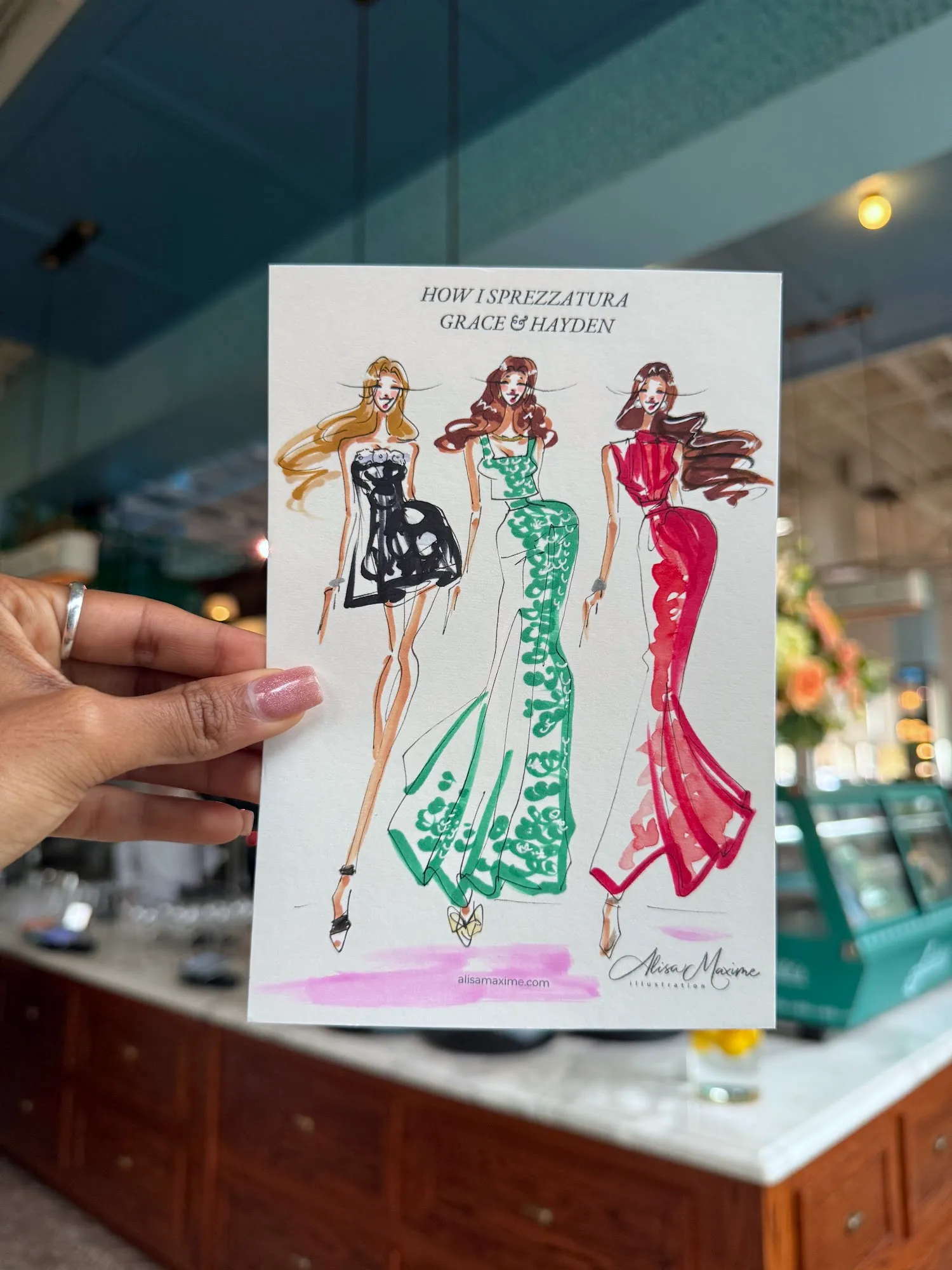 Live fashion sketch 3 from Fair Reception at Saddle's, Dallas