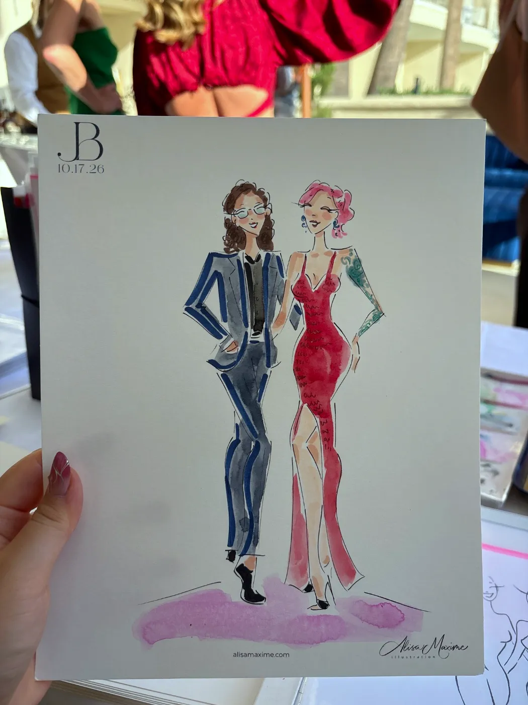 Live fashion sketch 2 from Wedding at Surf & Sand Laguna Beach