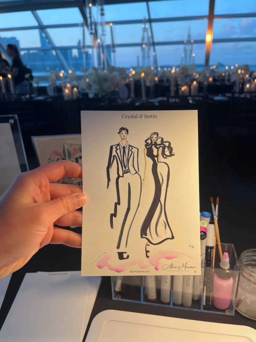 Live fashion sketch 6 from Wedding at Adler Planetarium, Chicago