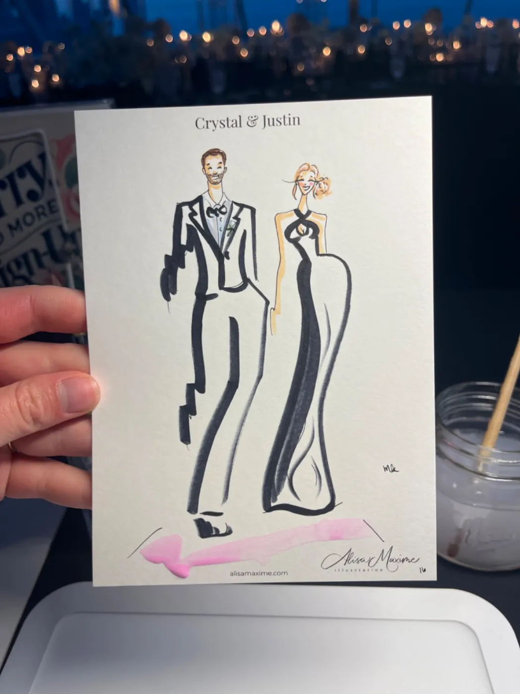 Live fashion sketch 15 from Wedding at Adler Planetarium, Chicago