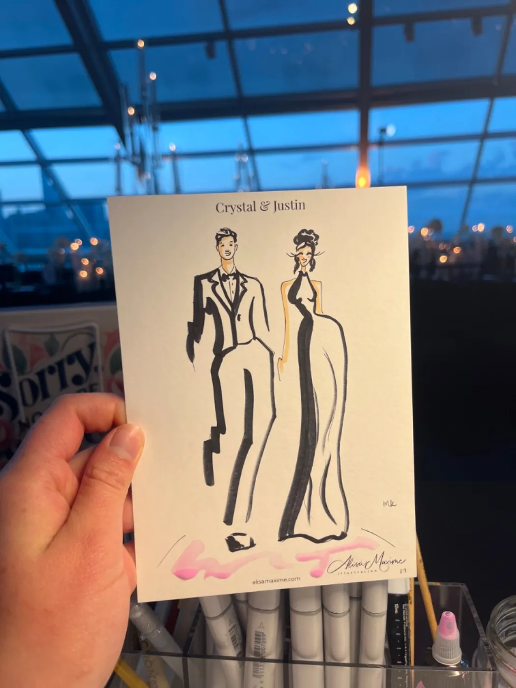 Live fashion sketch 8 from Wedding at Adler Planetarium, Chicago