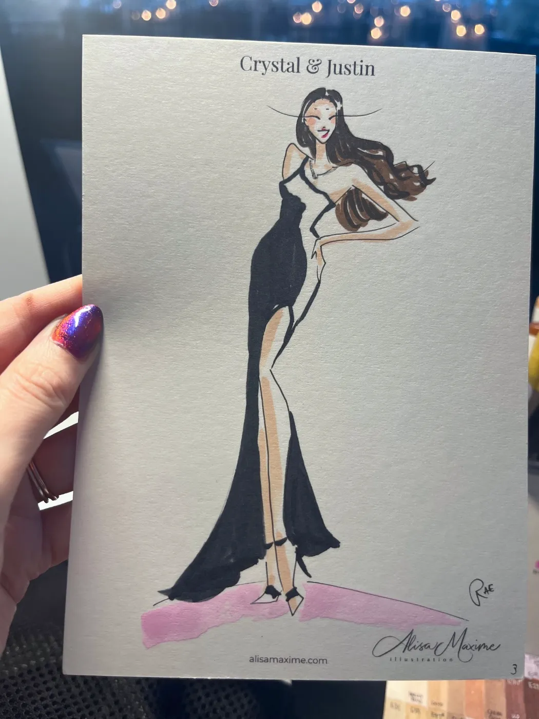 Live fashion sketch 4 from Wedding at Adler Planetarium, Chicago