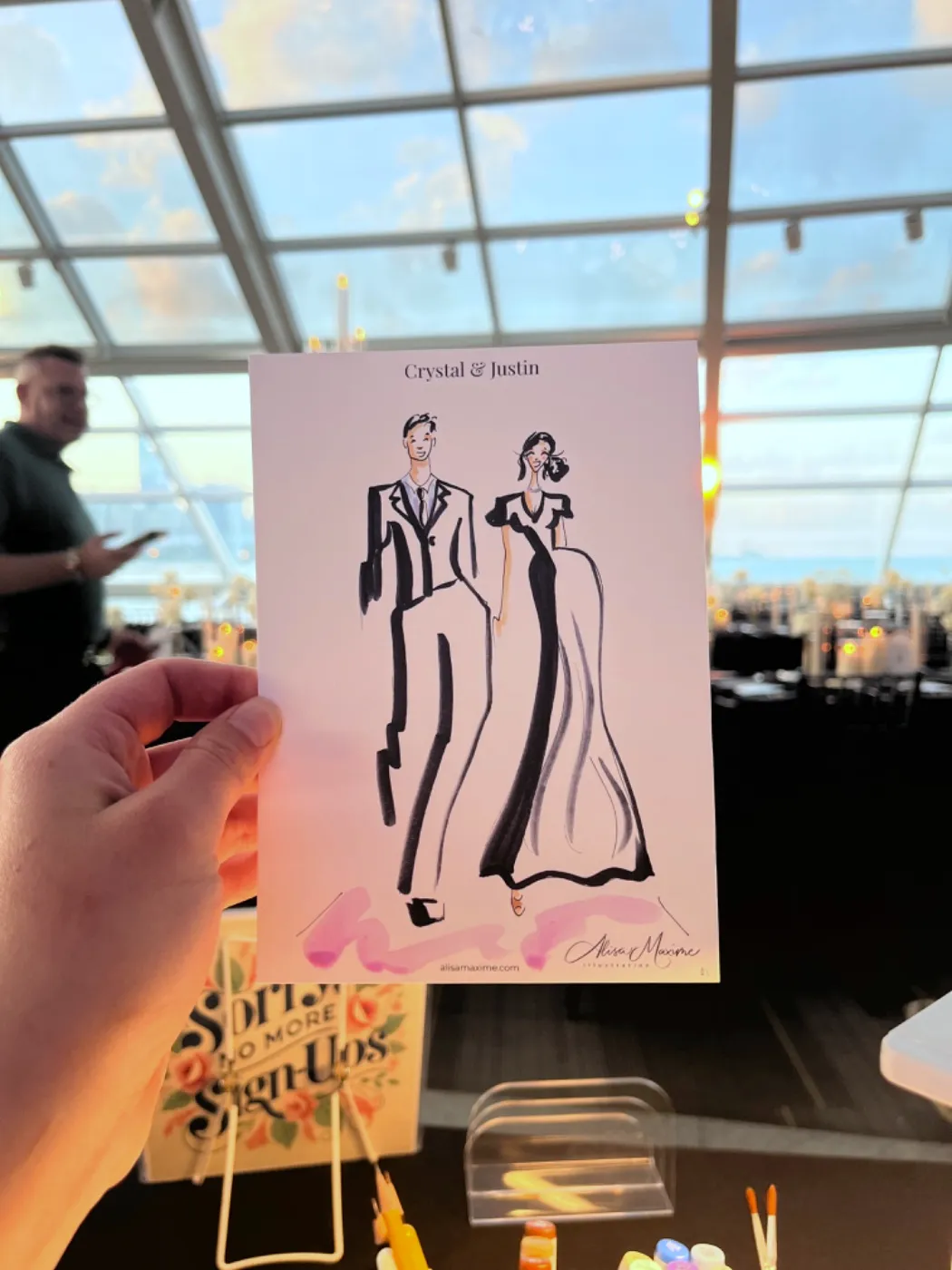 Live fashion sketch 2 from Wedding at Adler Planetarium, Chicago