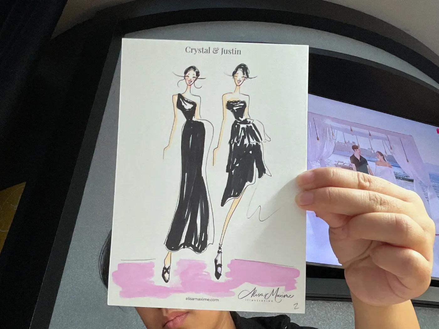 Live fashion sketch 3 from Wedding at Adler Planetarium, Chicago