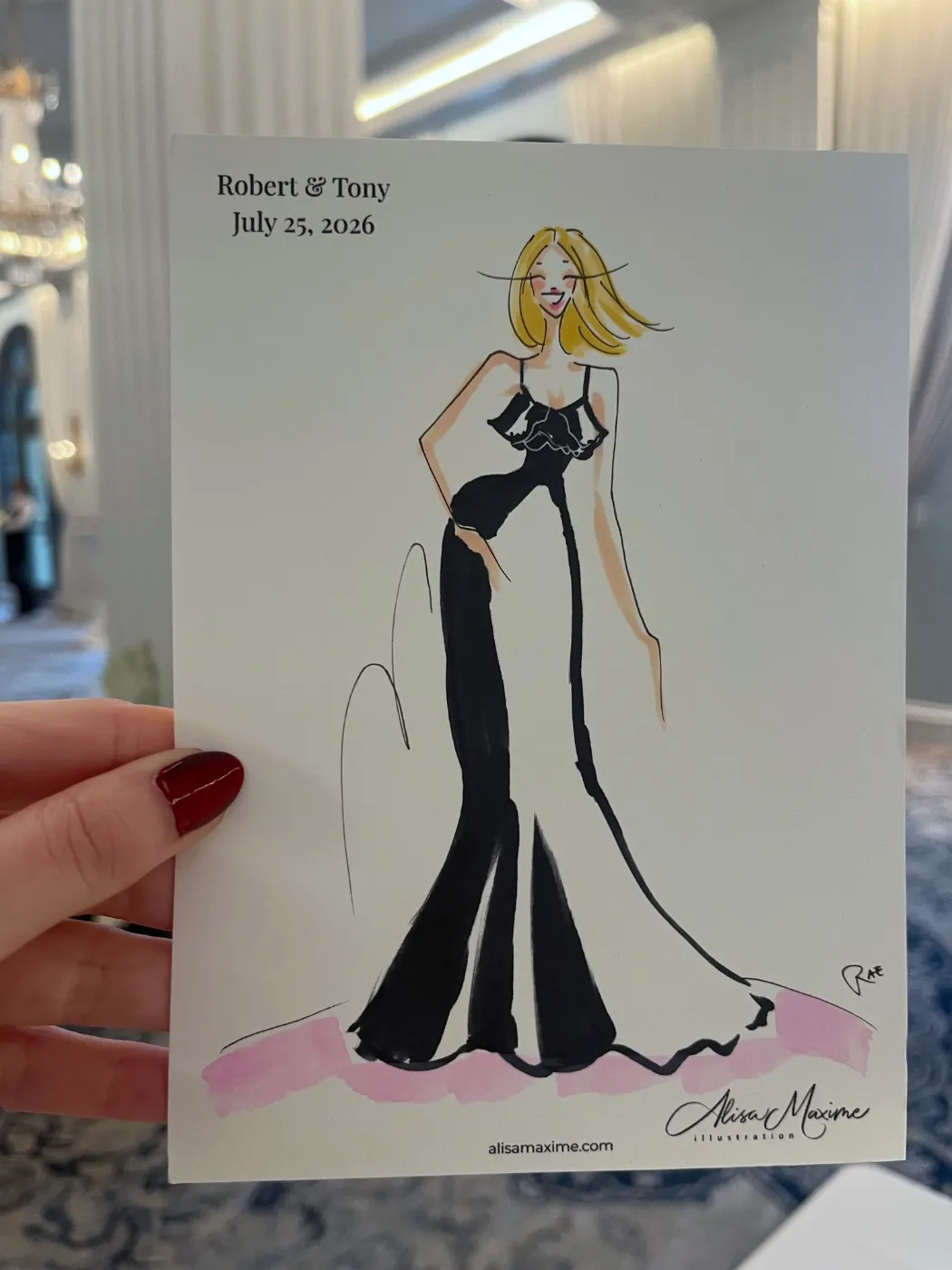 Live fashion sketch 3 from Wedding at Hotel Carmichael, Carmel, Indiana