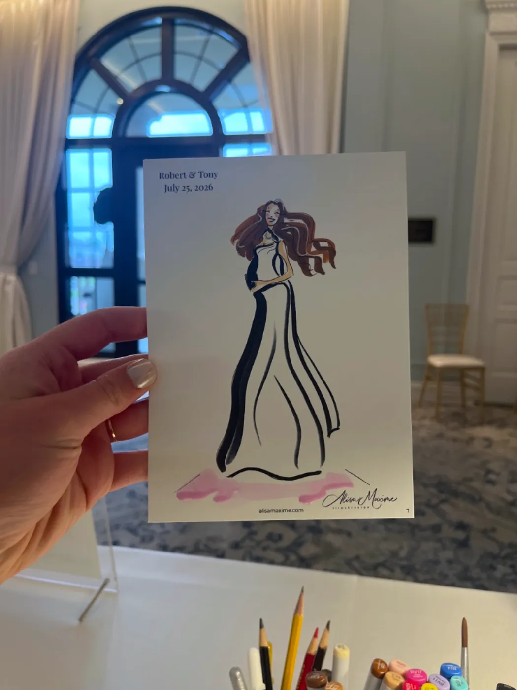 Live fashion sketch 7 from Wedding at Hotel Carmichael, Carmel, Indiana