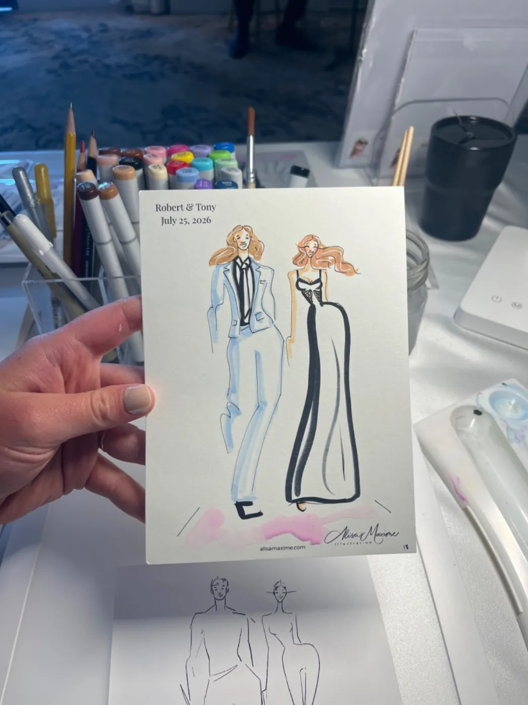 Live fashion sketch 16 from Wedding at Hotel Carmichael, Carmel, Indiana