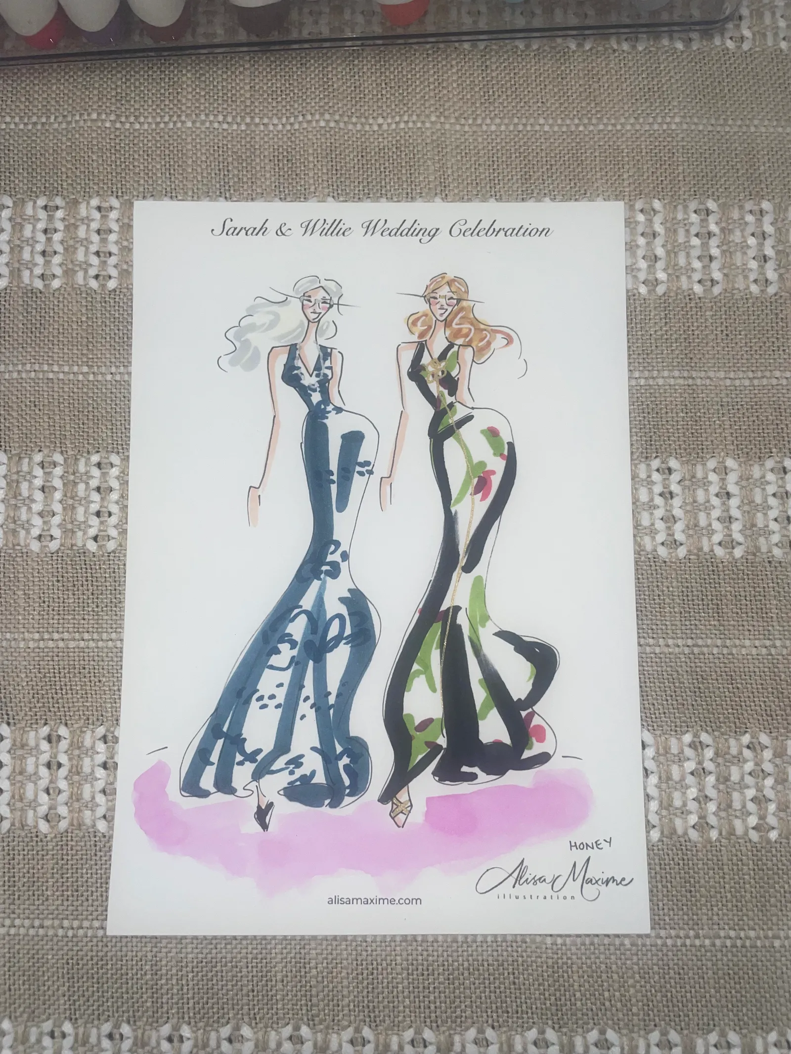 Live fashion sketch 2 from Wedding at the Boathouse at Lake Ellyn, Glen Ellyn