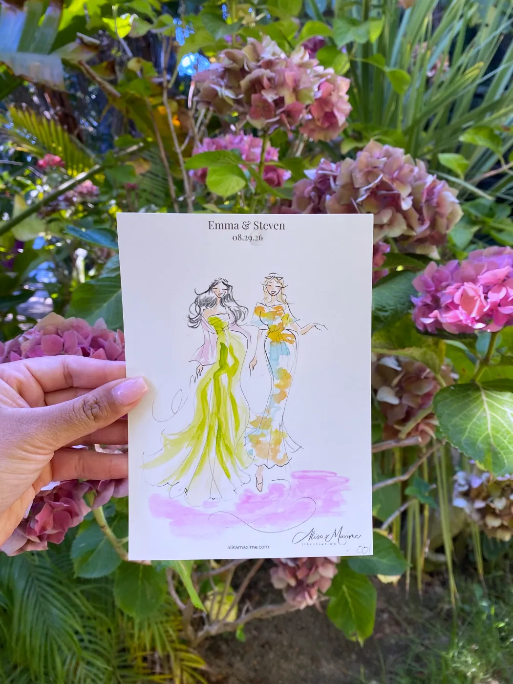 Live fashion sketch 2 from Wedding at The Holly Farm, Carmel