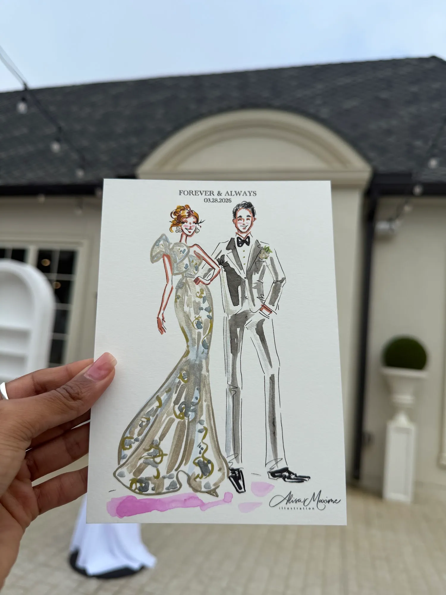 Live fashion sketch 2 from Wedding at The Hillside Estate, Dallas