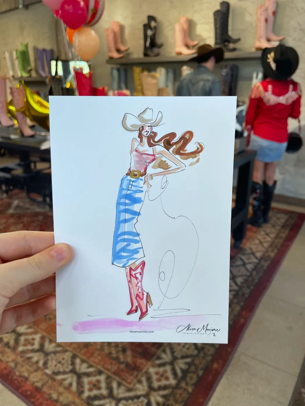 Live fashion sketch 3 from Old Gringo Boots Launch at the Fort Worth Stockyards