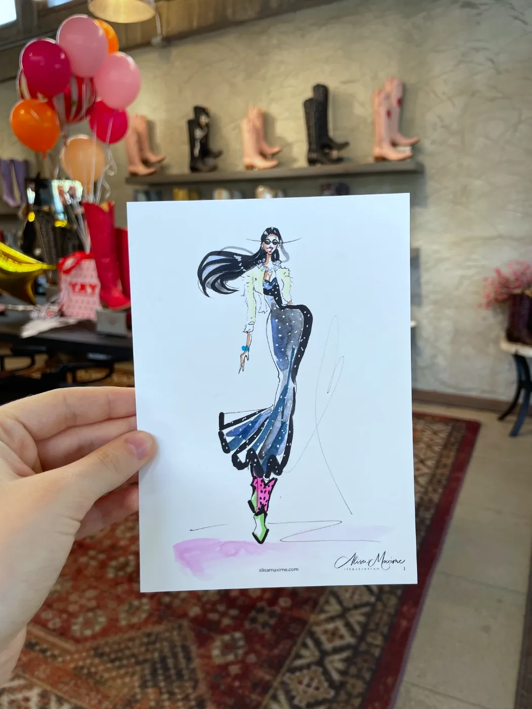 Live fashion sketch 2 from Old Gringo Boots Launch at the Fort Worth Stockyards