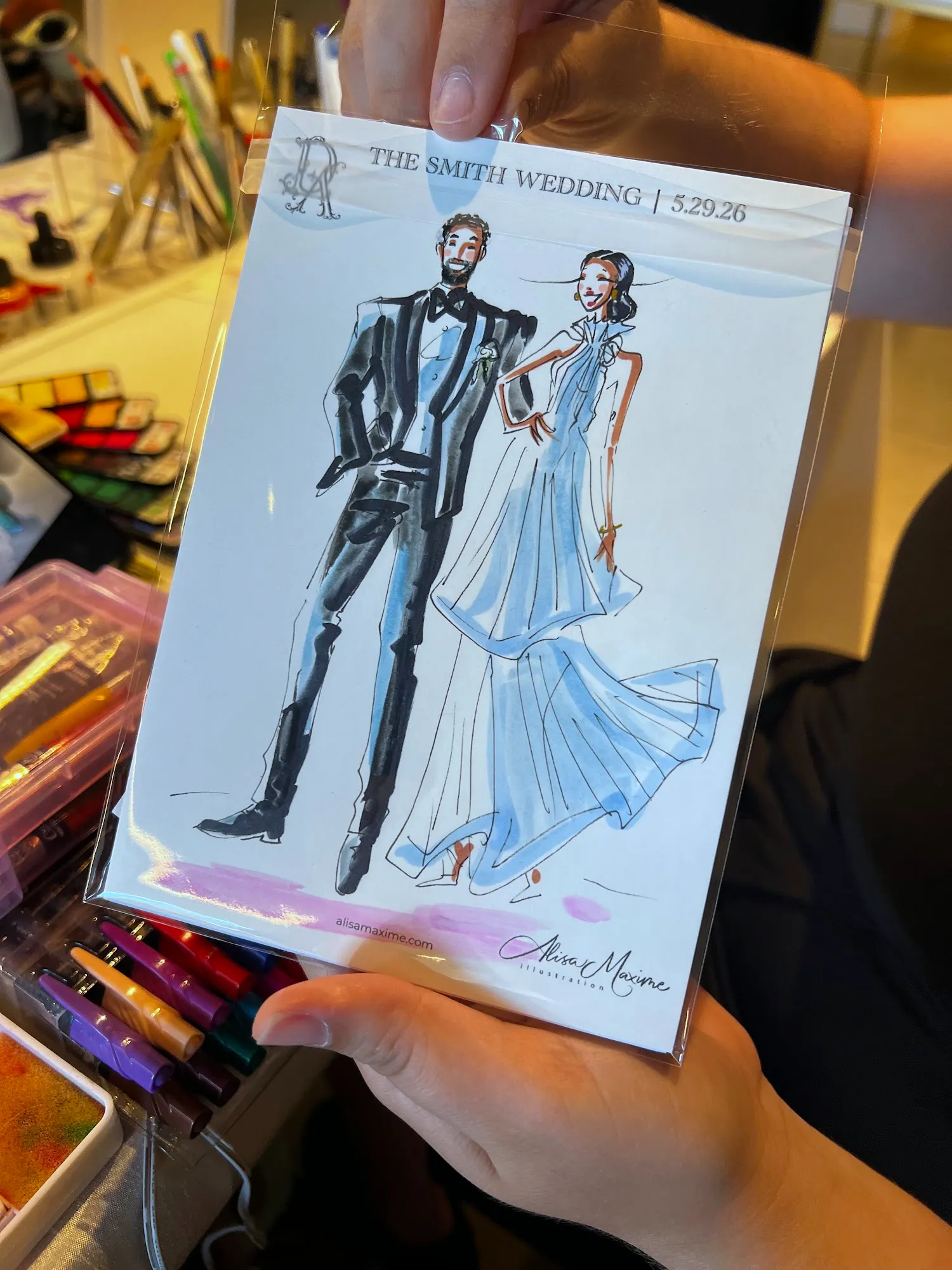 Live sketch from Wedding at Hall of Lights, Dallas