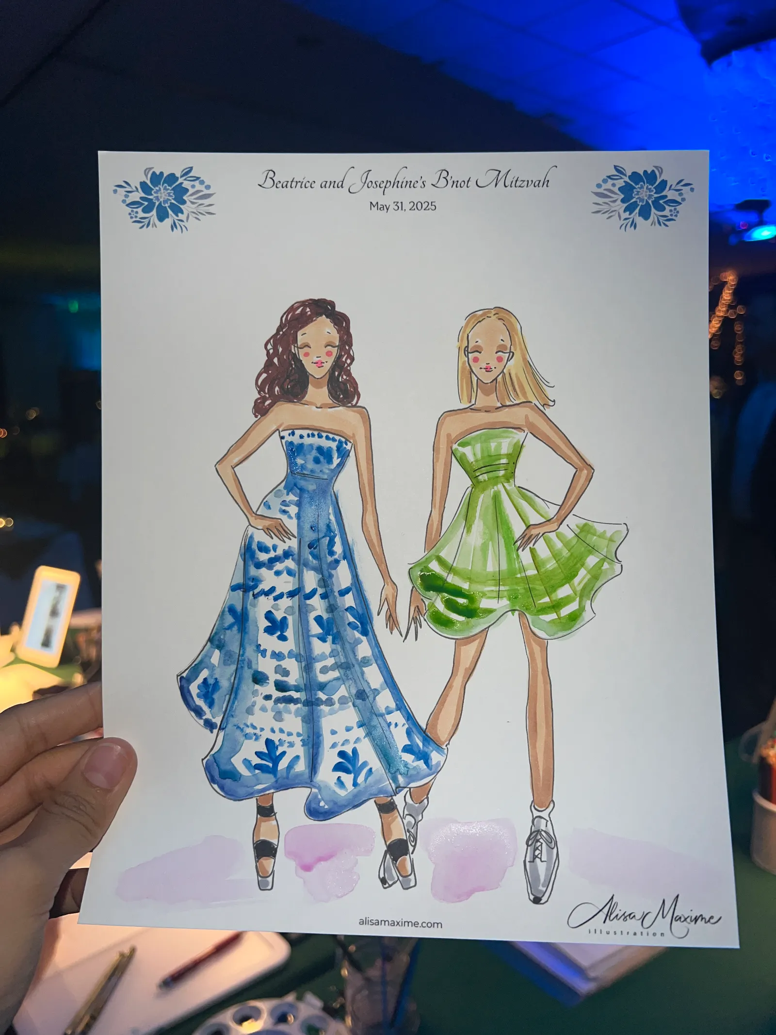 Live fashion sketch 3 from Bat Mitzvah Celebration at BraeBurn Country Club, Houston