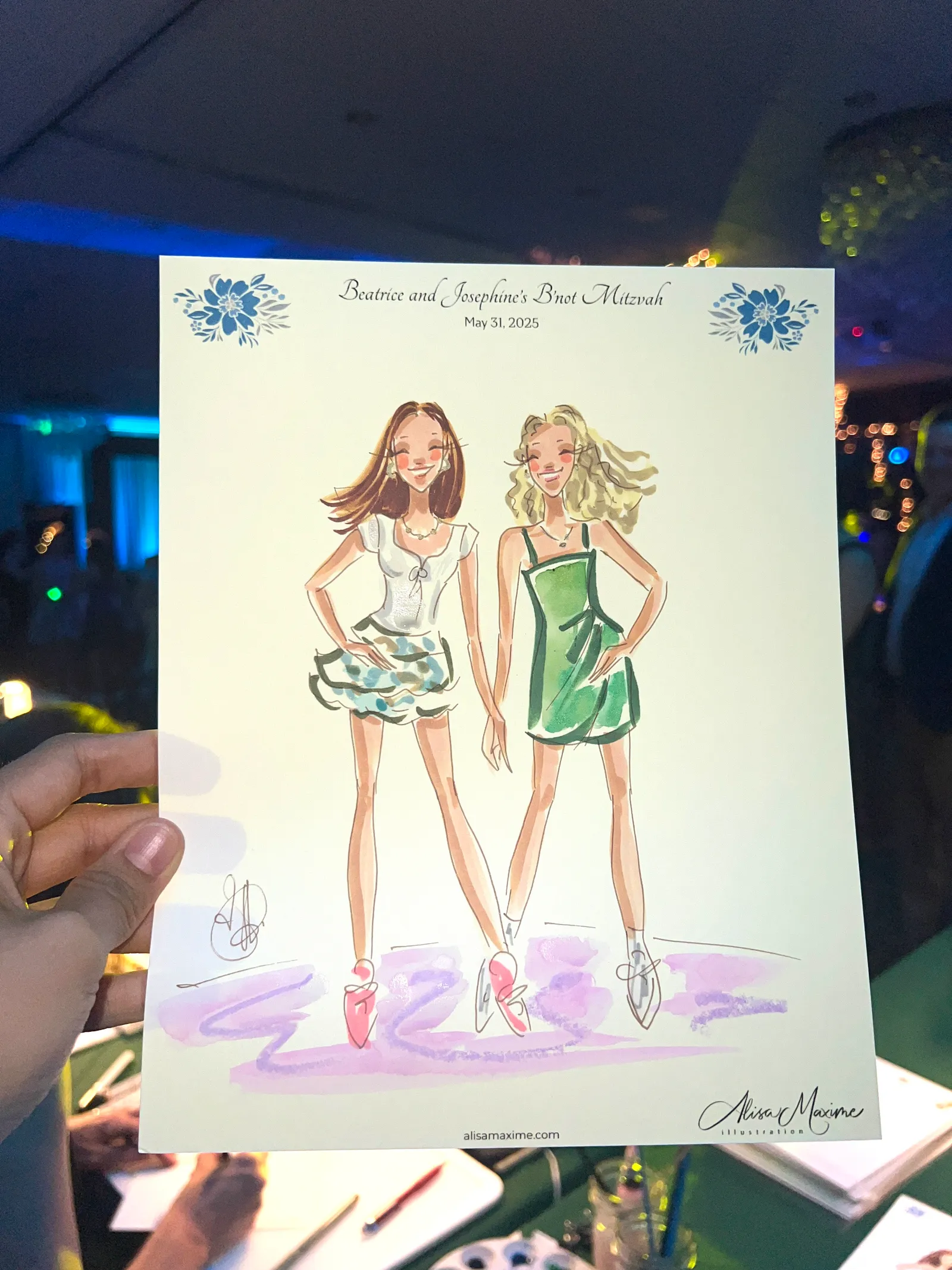Live fashion sketch 2 from Bat Mitzvah Celebration at BraeBurn Country Club, Houston