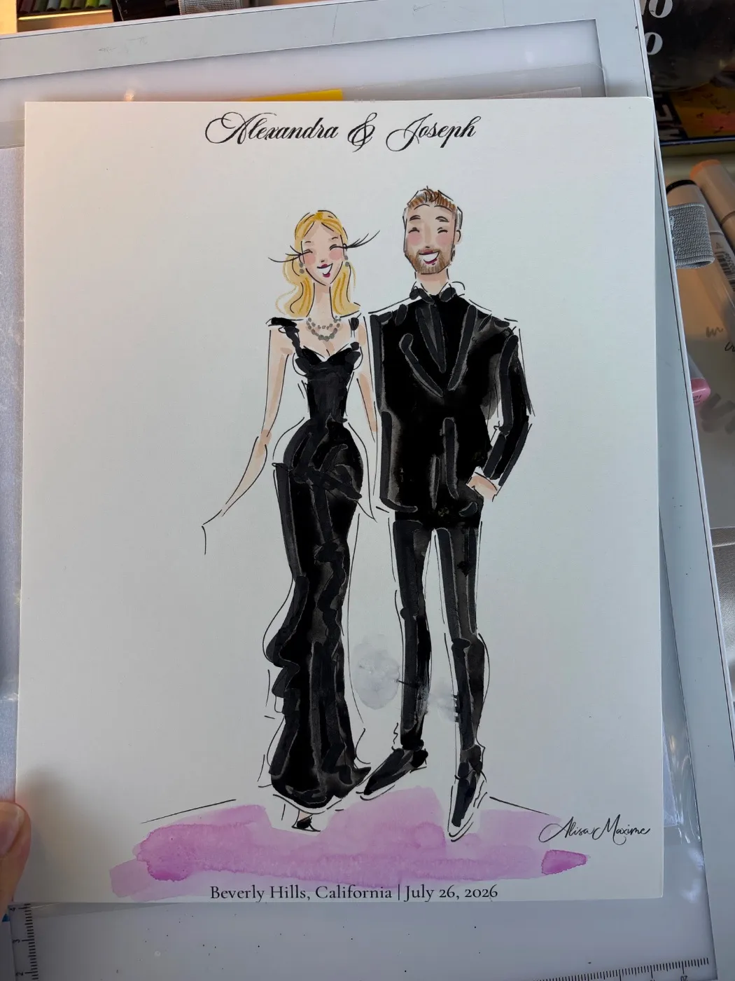 Live fashion sketch 6 from Wedding at Greystone Mansion, Beverly Hills