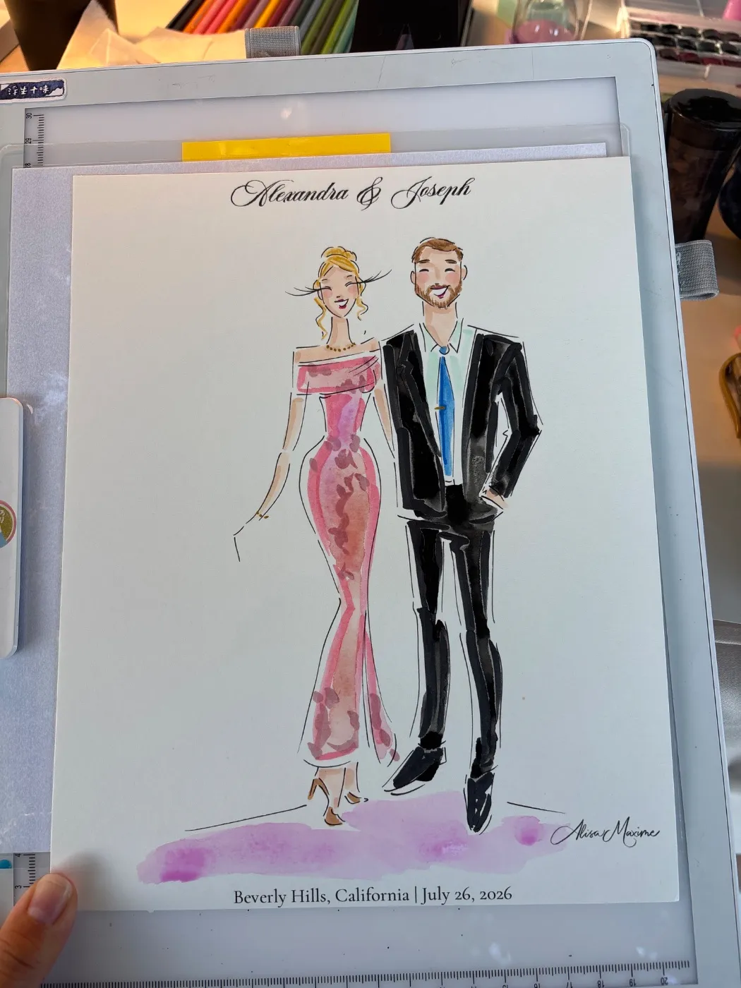 Live fashion sketch 8 from Wedding at Greystone Mansion, Beverly Hills
