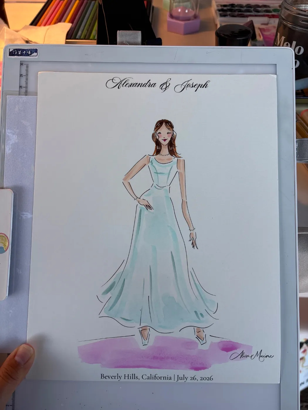 Live fashion sketch 12 from Wedding at Greystone Mansion, Beverly Hills