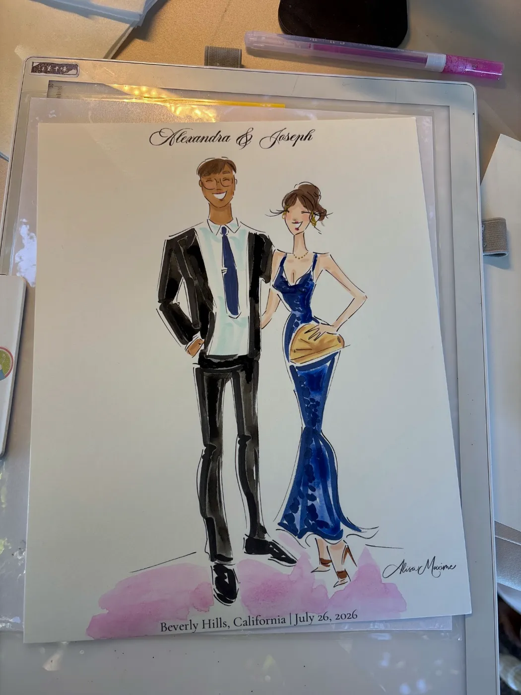 Live fashion sketch 5 from Wedding at Greystone Mansion, Beverly Hills