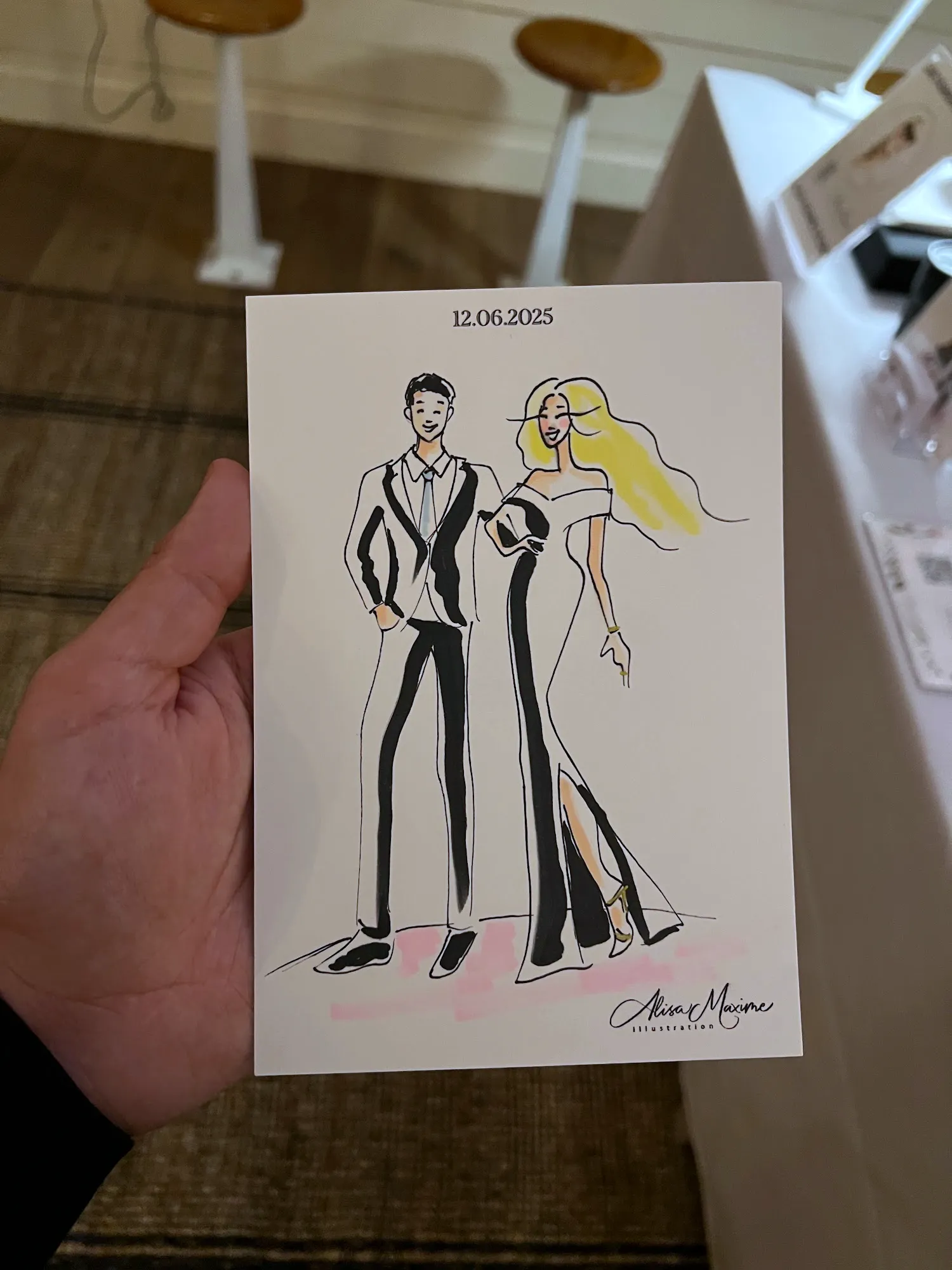 Live fashion sketch 2 from New York Ivy Palmer Wedding at The Halyard, Greenport