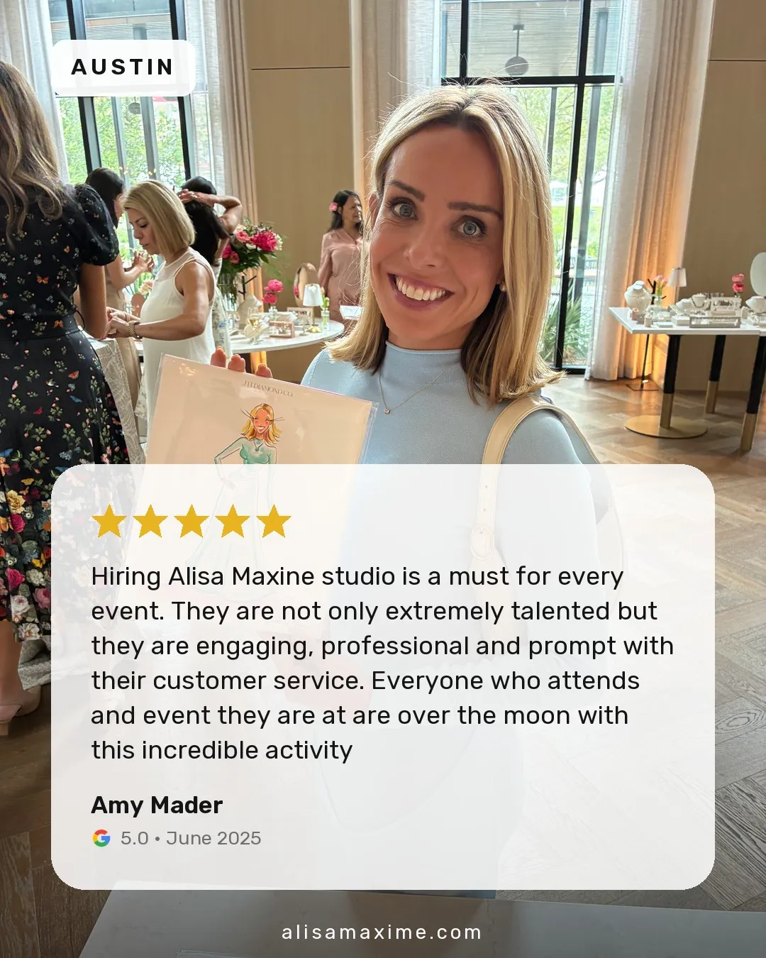 Amy Mader's Google review, on a photo from one of our events