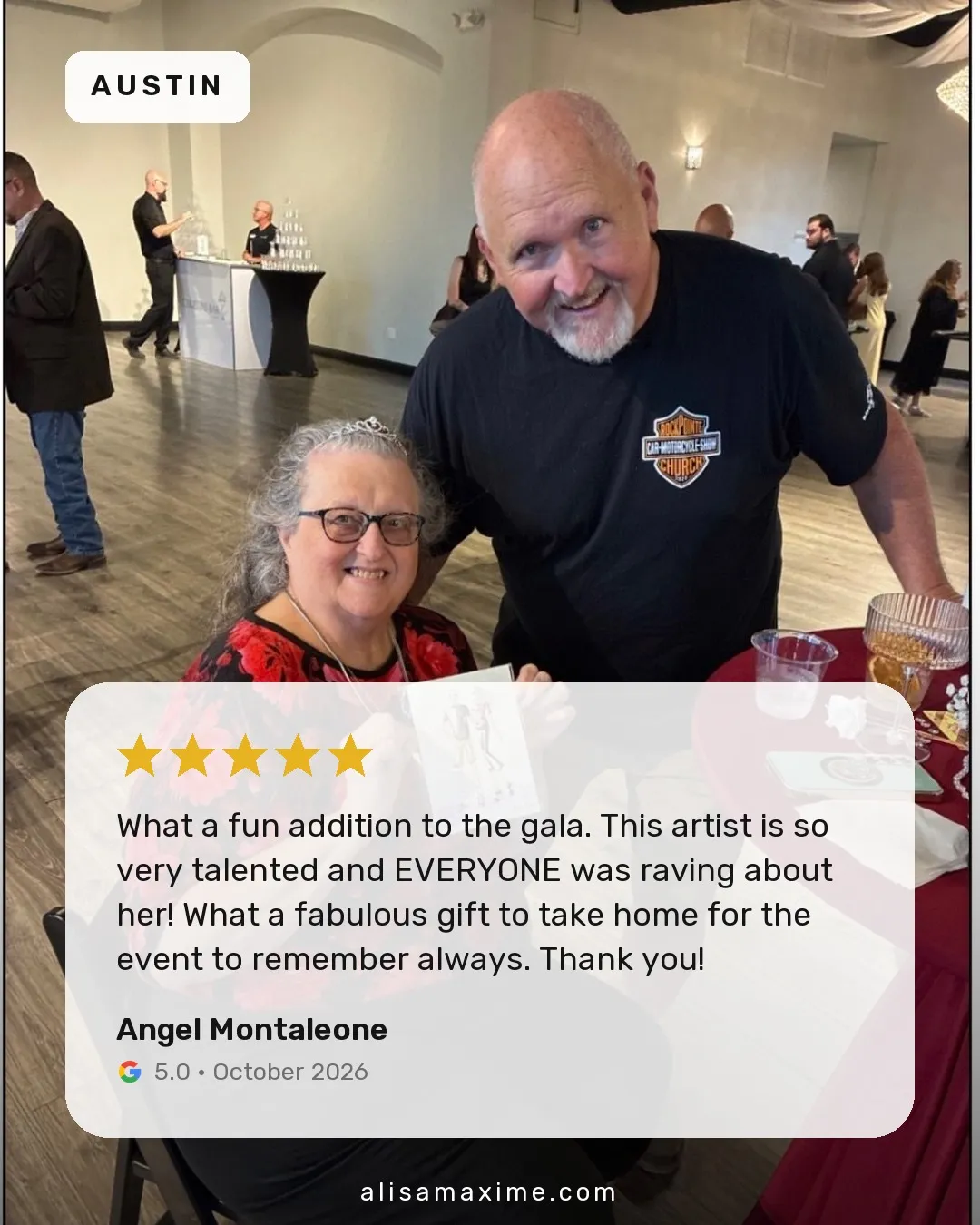 Angel Montaleone's Google review, on a photo from one of our events