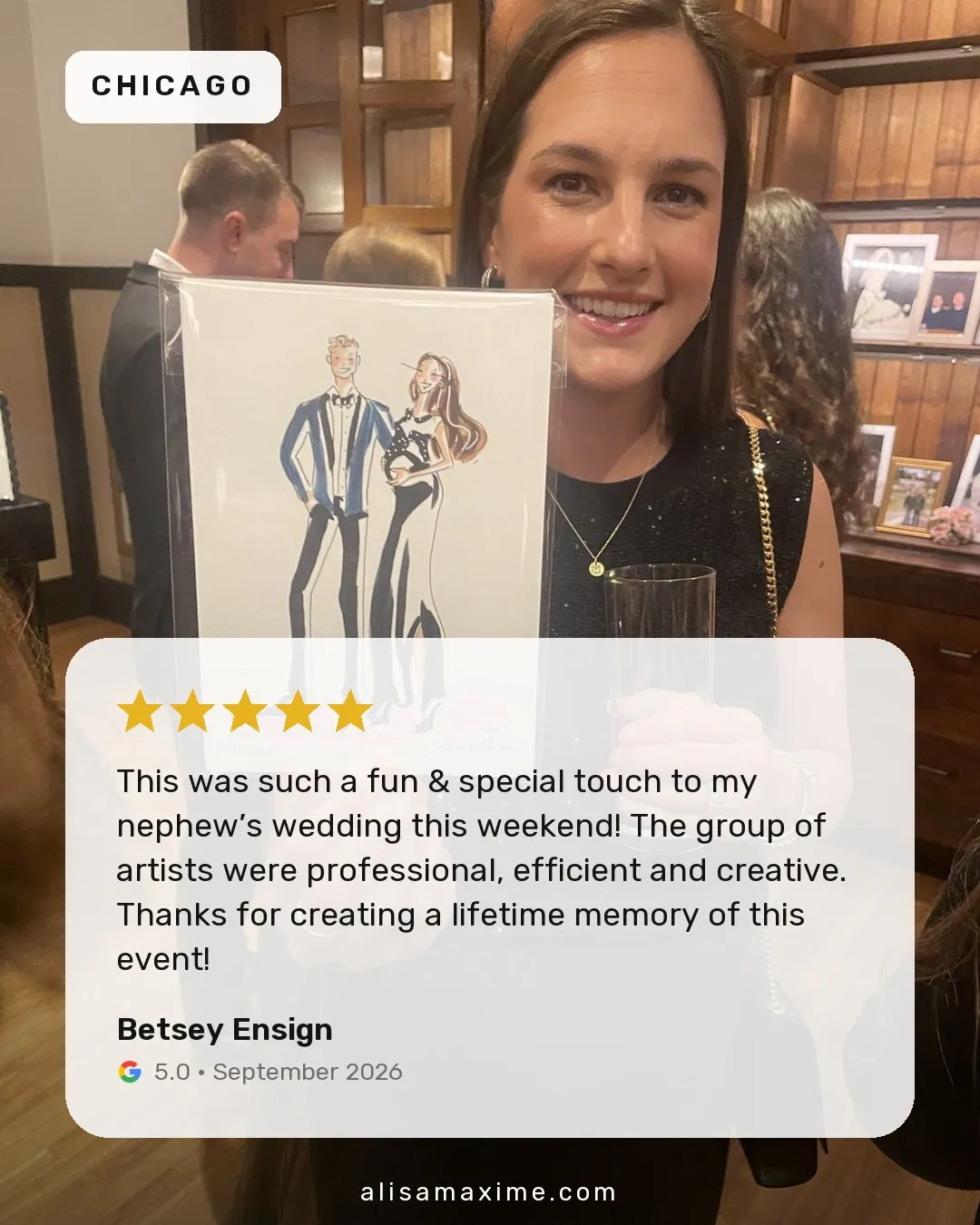 Betsey Ensign's Google review, on a photo from one of our events