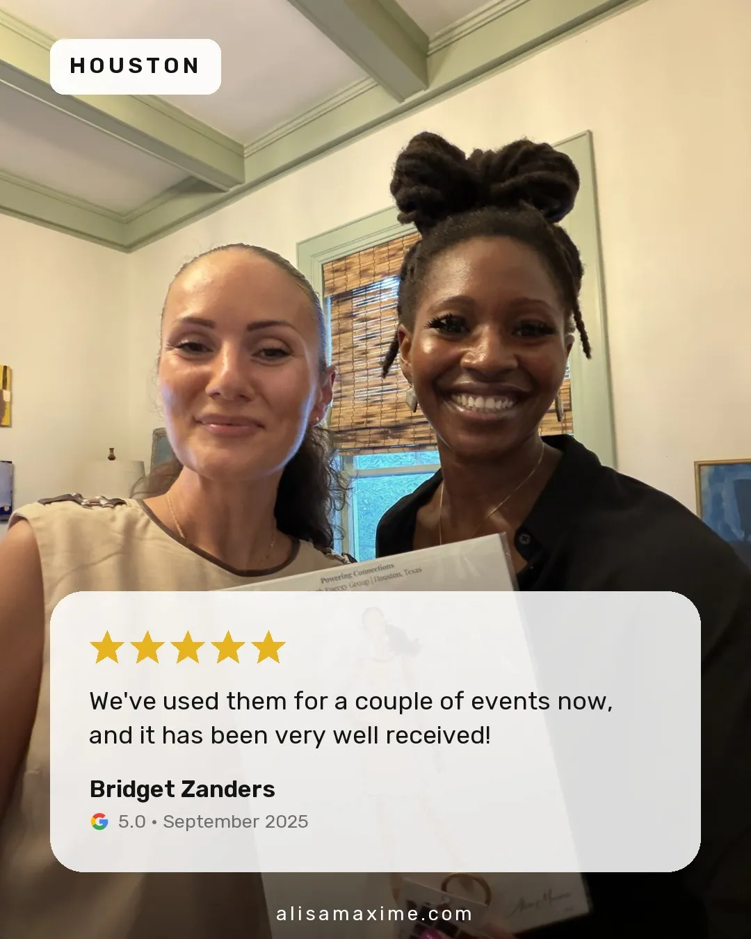 Bridget Zanders's Google review, on a photo from one of our events