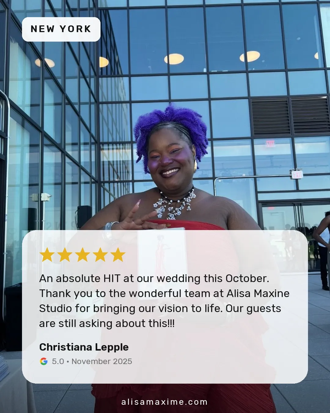 Christiana Lepple's Google review, on a photo from one of our events