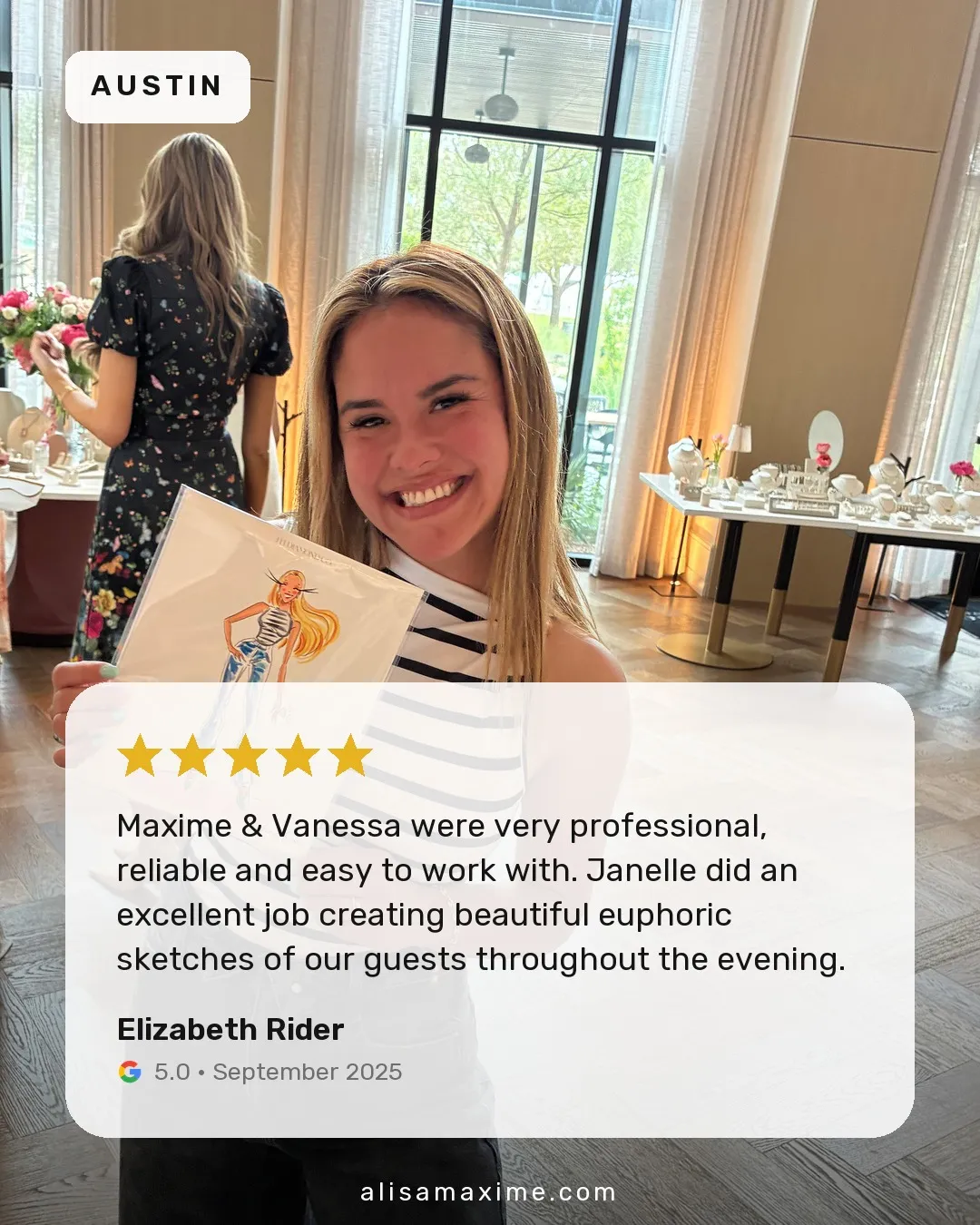 Elizabeth Rider's Google review, on a photo from one of our events