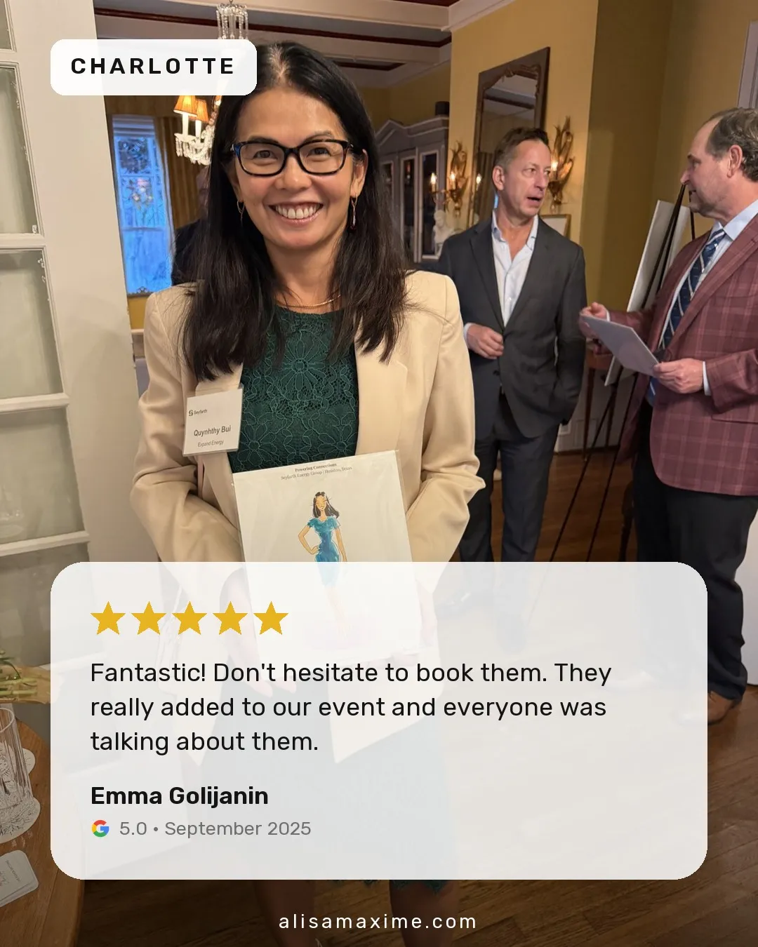 Emma Golijanin's Google review, on a photo from one of our events