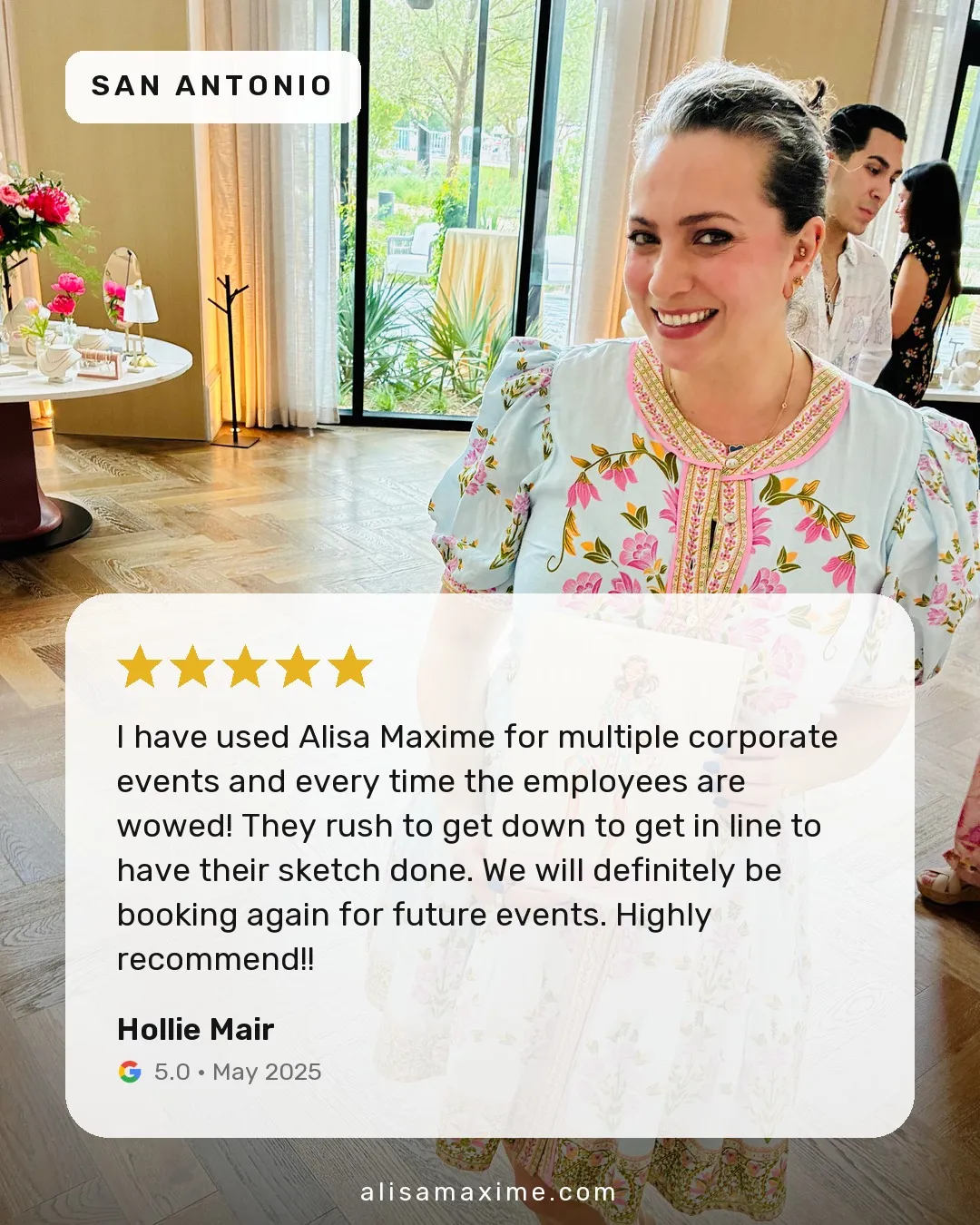 Hollie Mair's Google review, on a photo from one of our events