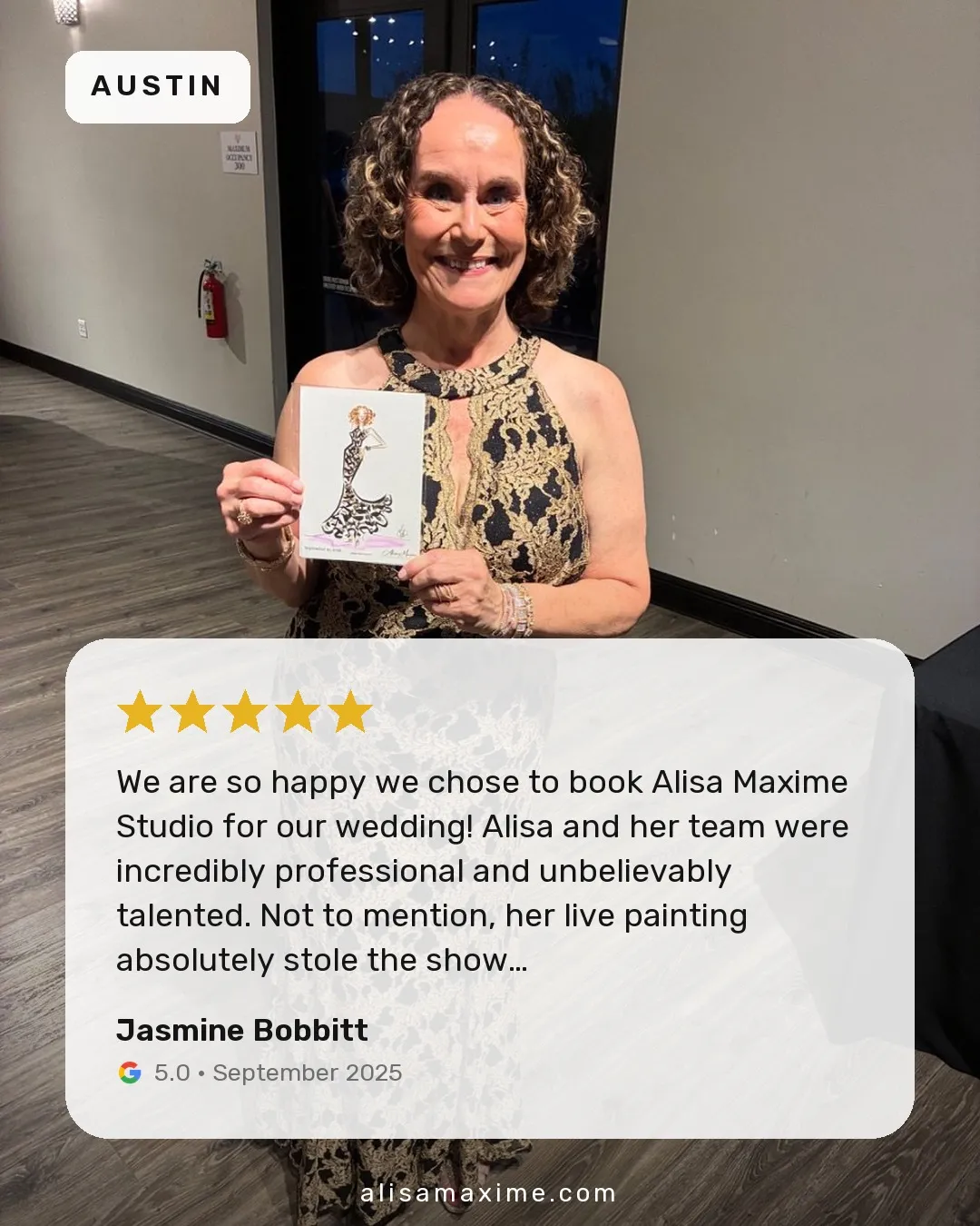 Jasmine Bobbitt's Google review, on a photo from one of our events