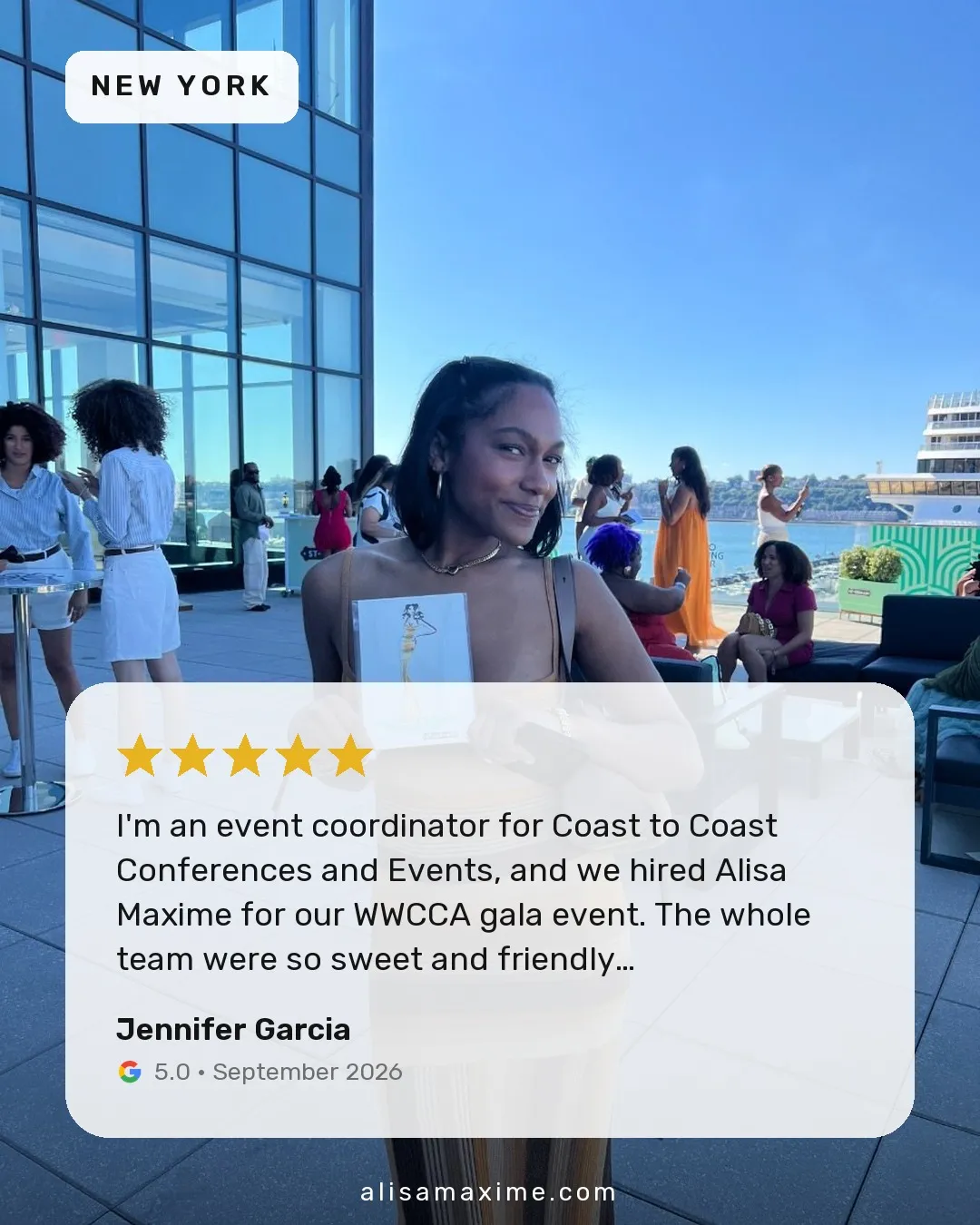 Jennifer Garcia's Google review, on a photo from one of our events