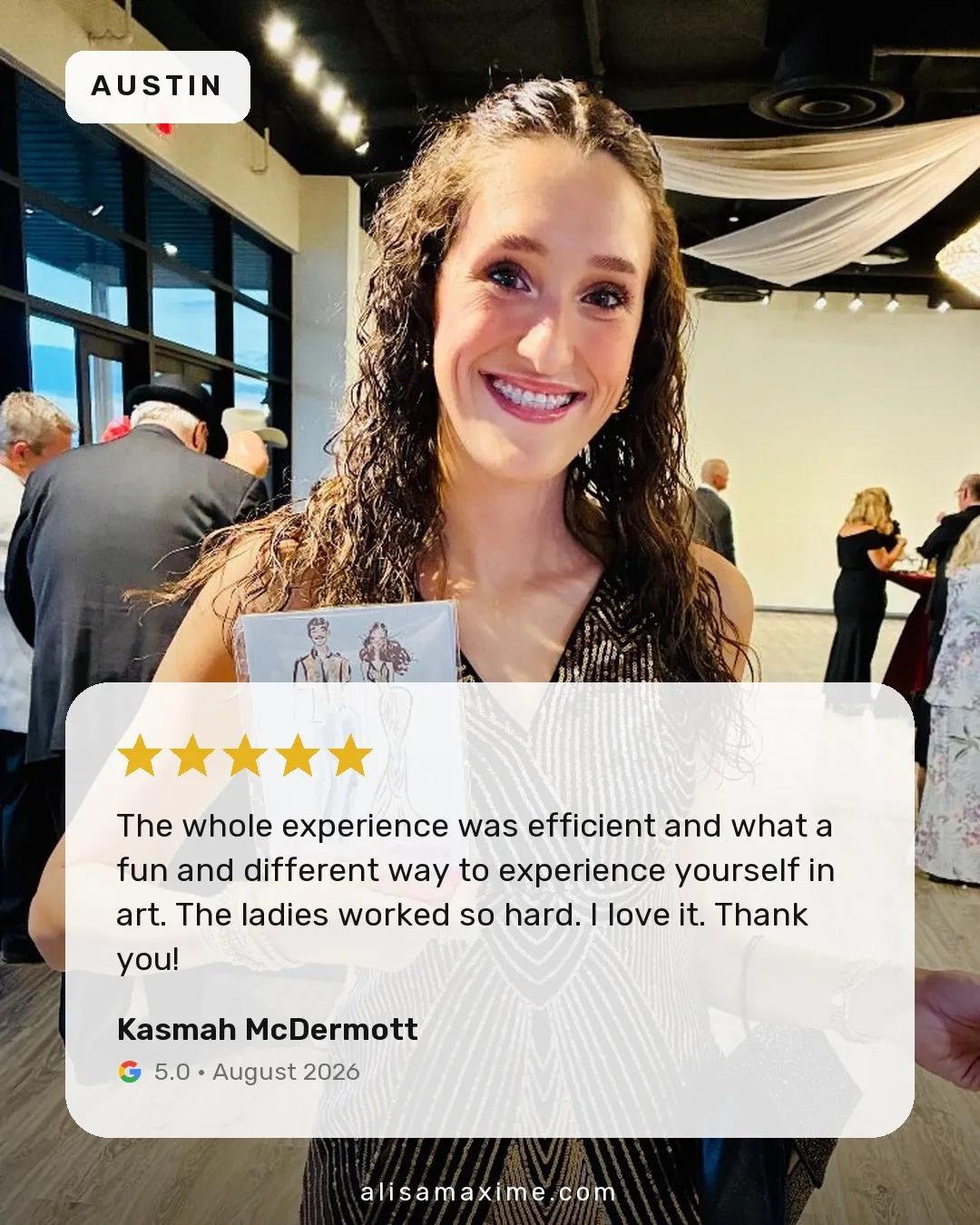 Kasmah McDermott's Google review, on a photo from one of our events