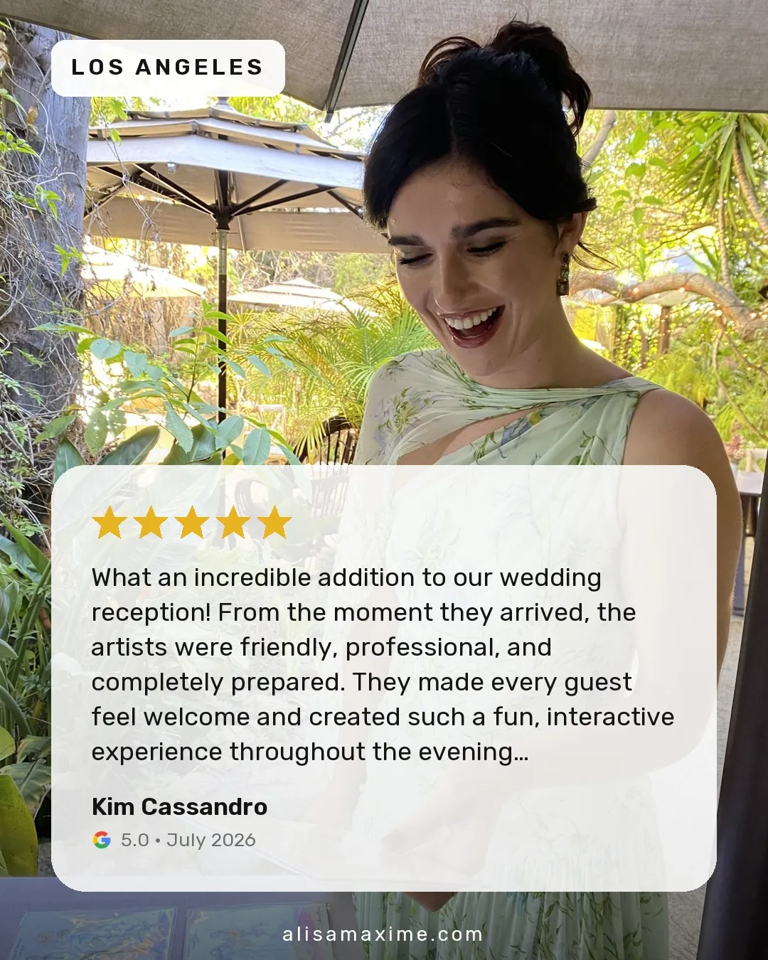 Kim Cassandro's Google review, on a photo from one of our events