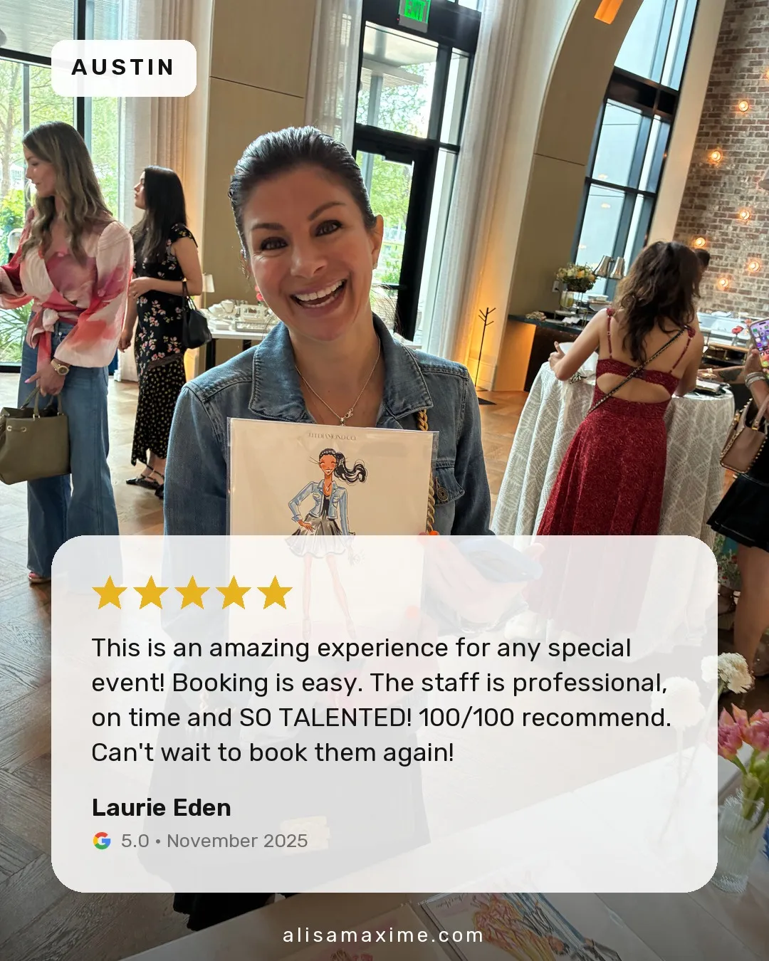 Laurie Eden's Google review, on a photo from one of our events