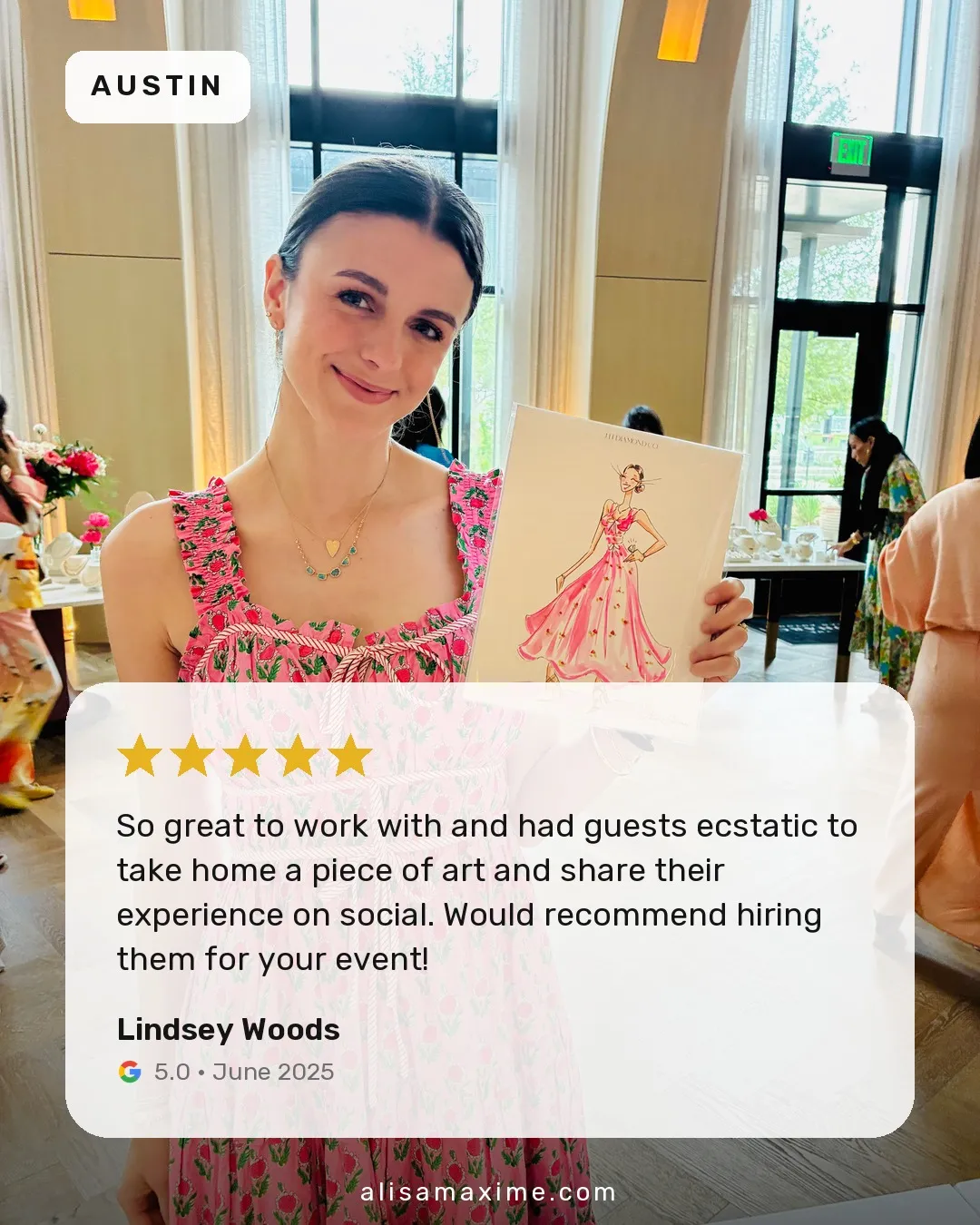 Lindsey Woods's Google review, on a photo from one of our events