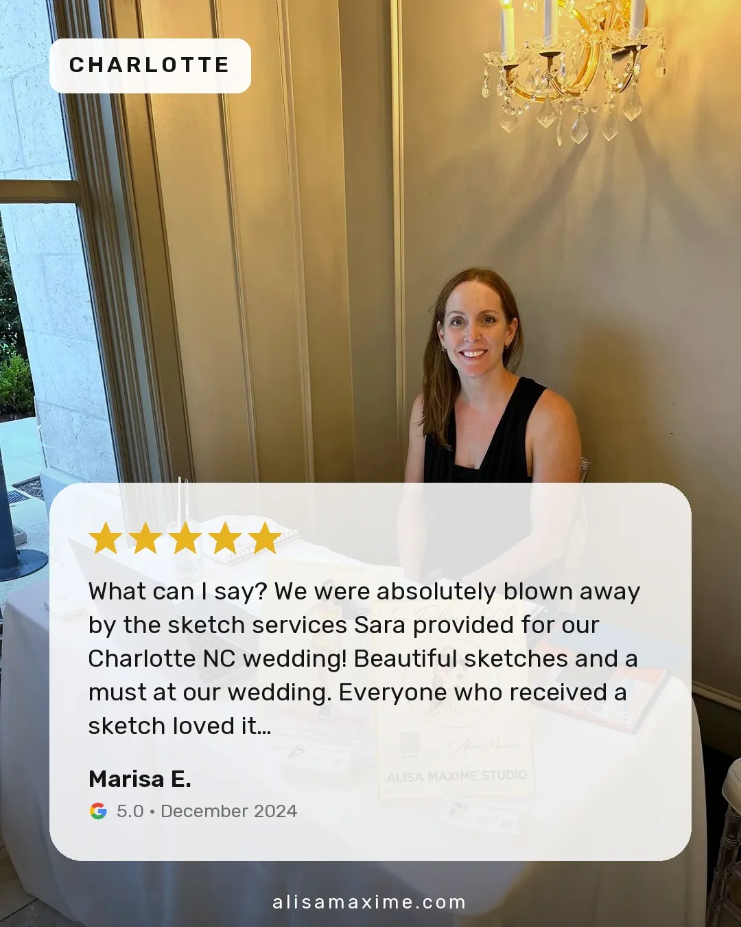 Marisa E.'s Google review, on a photo from one of our events