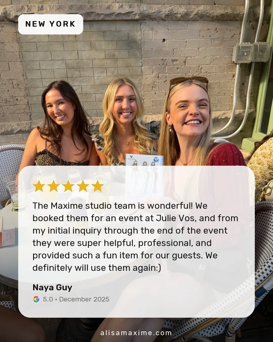 Naya Guy's Google review, on a photo from one of our events
